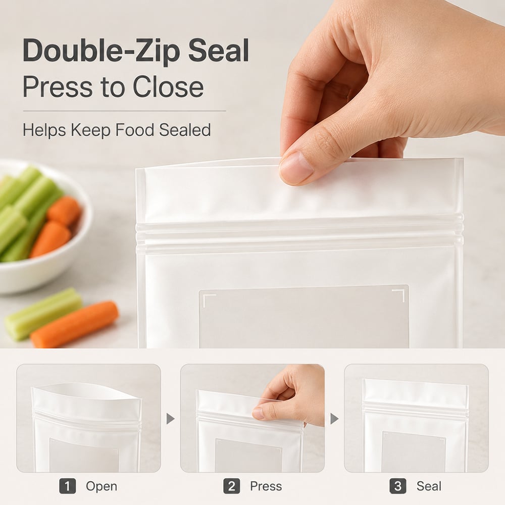 🔥 49% OFF Limited Offer – 🥬 50/100PCS Reusable Long Food Storage Bags, Double-Zip Seal Freshness Bags for Kitchen