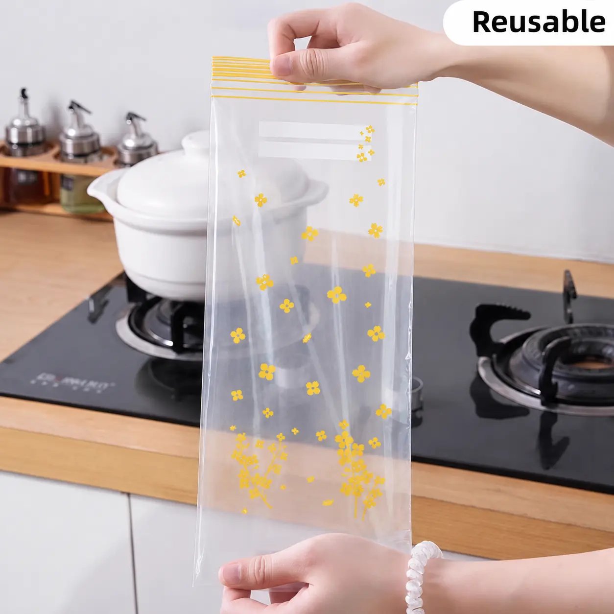 🔥 49% OFF Limited Offer – 🥬 50/100PCS Reusable Long Food Storage Bags, Double-Zip Seal Freshness Bags for Kitchen