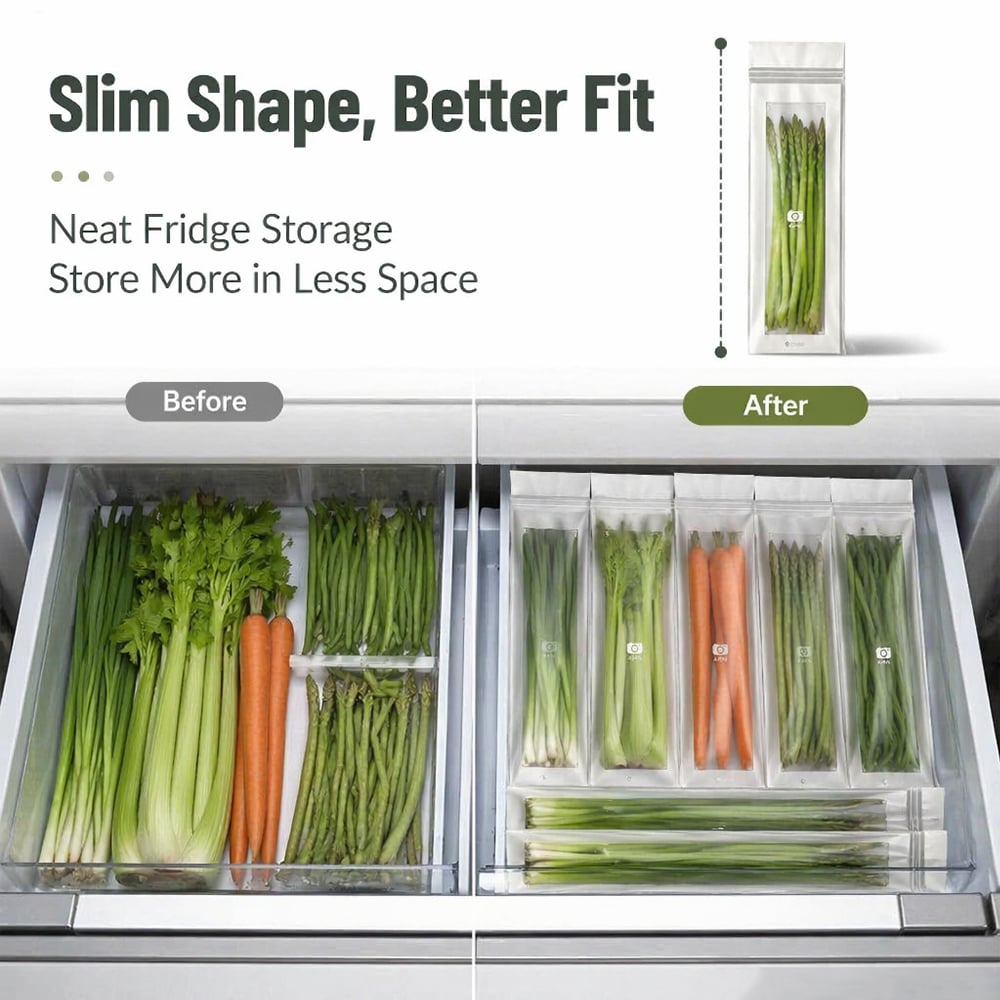 🔥 49% OFF Limited Offer – 🥬 50/100PCS Reusable Long Food Storage Bags, Double-Zip Seal Freshness Bags for Kitchen