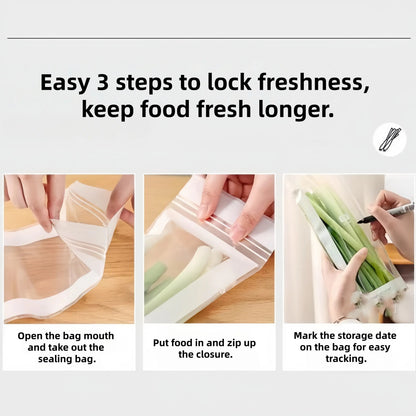 🔥 49% OFF Limited Offer – 🥬 50/100PCS Reusable Long Food Storage Bags, Double-Zip Seal Freshness Bags for Kitchen
