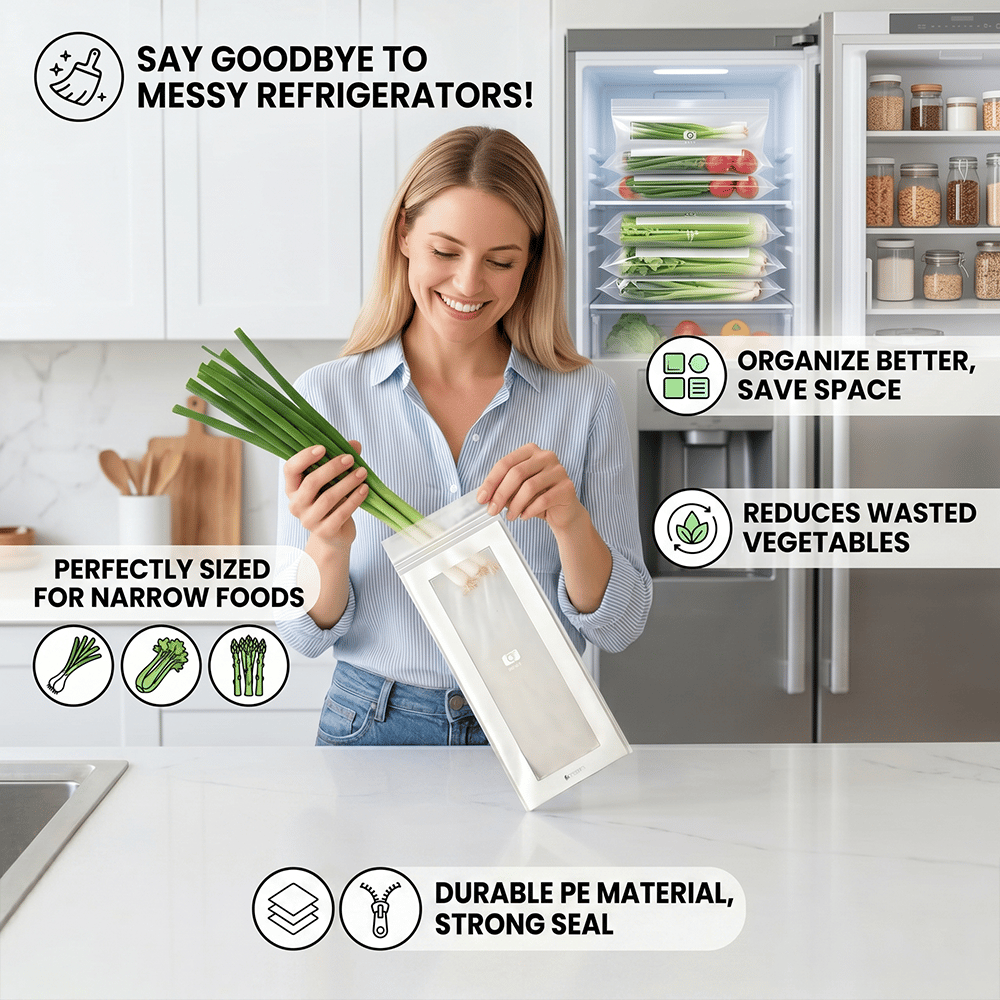 🔥 49% OFF Limited Offer – 🥬 50/100PCS Reusable Long Food Storage Bags, Double-Zip Seal Freshness Bags for Kitchen