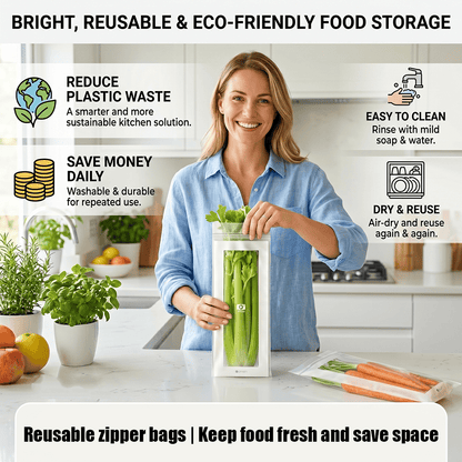 🔥 49% OFF Limited Offer – 🥬 50/100PCS Reusable Long Food Storage Bags, Double-Zip Seal Freshness Bags for Kitchen