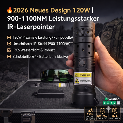 🔥 Neues Design 2026 | Leistungsstarker 120W IR-Laserpointer (900-1100 nm)