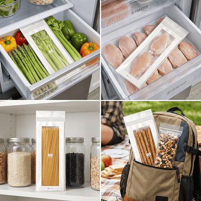 🔥 49% OFF Limited Offer – 🥬 50/100PCS Reusable Long Food Storage Bags, Double-Zip Seal Freshness Bags for Kitchen