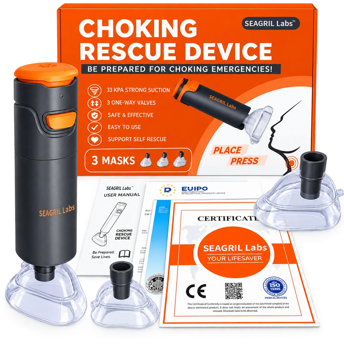 Portable Choking Rescue Device with 3 Masks