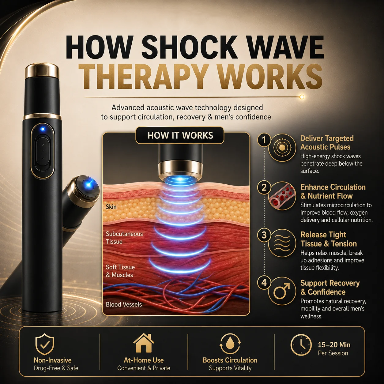 Ultrasonic Shock WaveTherapy Massager--Restore Circulation.Relieve Deep Pain.Rebuild Male Confidence.
